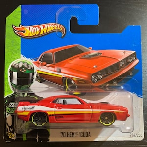 Hot Wheels 1970 Plymouth Hemi Barracuda-Red With Black Interior-Short Card-Hard to Find Collector Miniature Model 1/64
