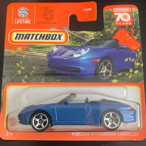 Streichholzschachtel Porsche 911 Carrera Cabriolet-Blau mit Schwarzem Innenleben-MBX Metall-Kurze Karte-Schwer zu Finden Sammler Miniatur Modell 1/64