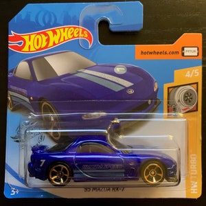 Hot Wheels 1995 Mazda RX-7 Blu -Carta corta- HW Turbo-Difficile da trovare Modello in miniatura da collezione 1/64