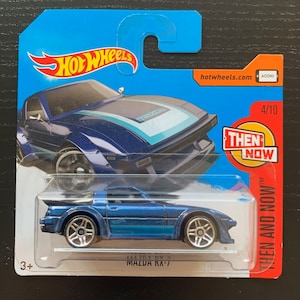 Hot Wheels Mazda RX-7-Blue con interni neri- Short Card-2017 allora e ora-Difficile da trovare Collezionista Modello in miniatura 1/64