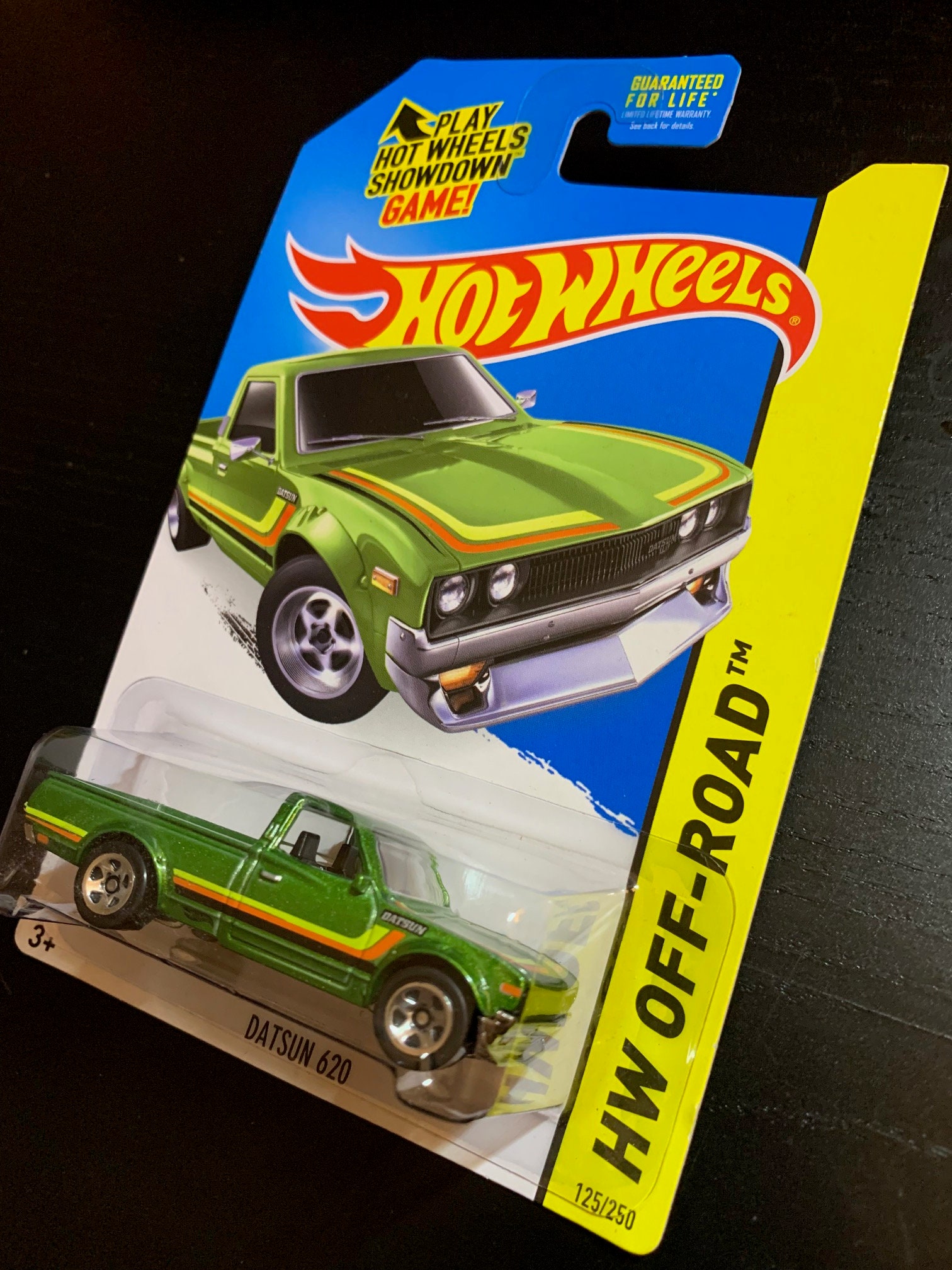 Hot Wheels Datsun 620 Nissan Pickup-green- Long Card-hw off Road