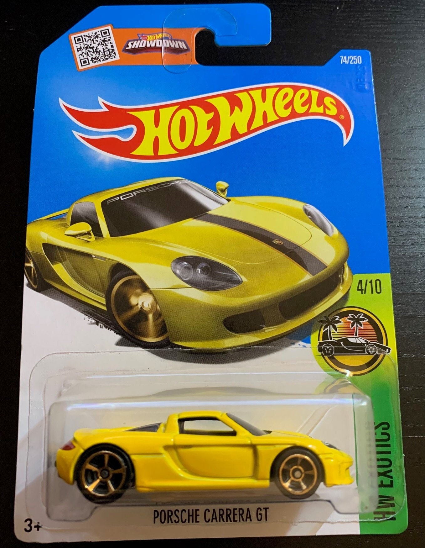 Hot Wheels Porsche Carrera Gt-yellow With Black Stripe-long Card