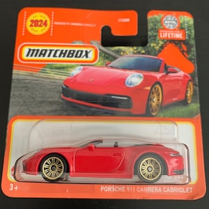 Streichholzschachtel Porsche 911 Carrera Cabriolet-Rot mit Goldräder-MBX City Short Card-Hard to Sammler Miniaturmodell 1/64 zu finden