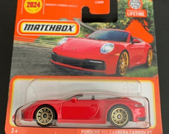 Matchbox Porsche 911 Carrera Cabriolet-Red With Gold Wheels-MBX City Short Card-Hard to Find Collector Miniature Model 1/64