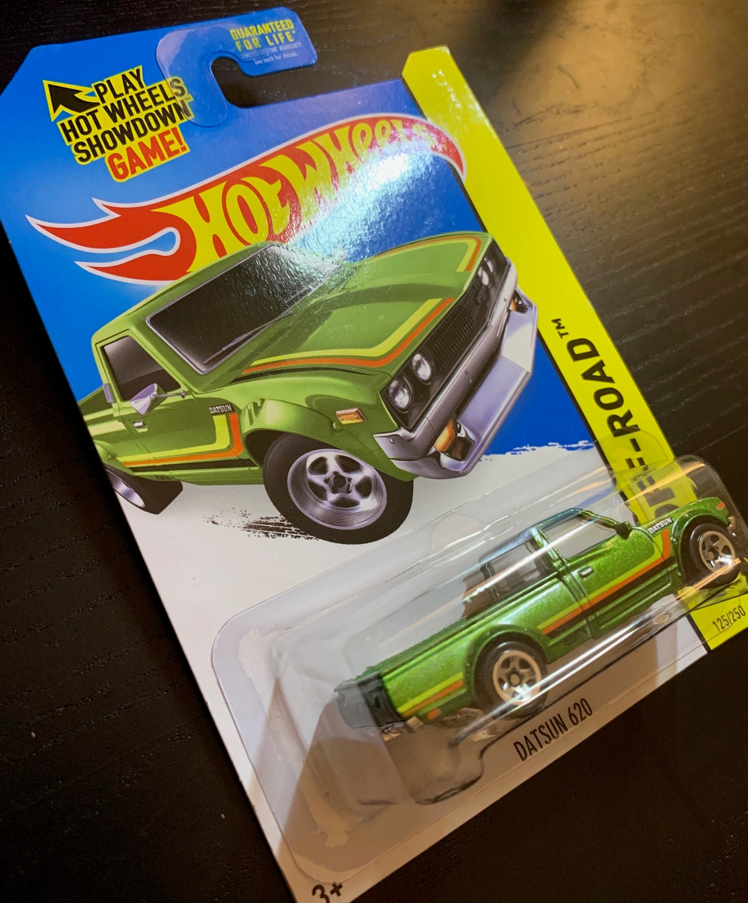 Hot Wheels Datsun 620 Nissan Pickup-green- Long Card-hw off Road