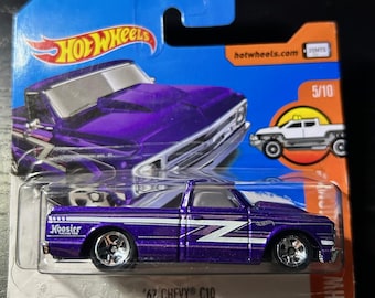Hot Wheels 1967 Chevrolet C10-Purple With Chrome Interior-HW Hot Trucks -Short Card-Hard to Find Collector Miniature Model 1/64