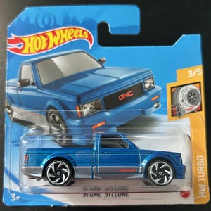 Hot Wheels 1991 GMC Syclone-Blue And Silver-HW Turbo- Short Card -Hard to Find Collector Miniature Model 1/64