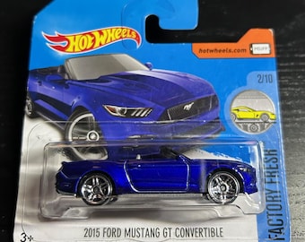 Hot Wheels 2015 Ford Mustang GT Convertible-Blue With Chrome Wheels-Short Card-Hard to Find Collector Miniature Model 1/64
