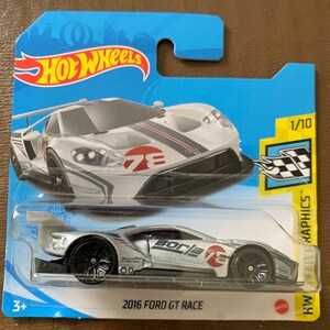 Hot Wheels 2016 Ford GT Race-Silver With Black Wheels Short Card-HW Speed Graphics-Hard to Find Collector Miniature Model 1/64