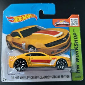 Hot Wheels 2013 Chevrolet Camaro Special Edition-Yellow With Black Interior-Short Card-Hard to Find Collector Miniature Model 1/64