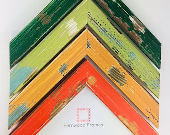 Colorful Rustic Wood Picture Frame, Weathered, Forest Green, Light Green, Orange, Red  4x6, 5x7, 8x10, 11x14,