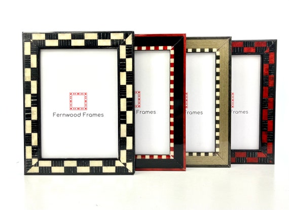 Checkered Inlaid Wood Picture Frames Black White Red Patterned Photo Frame