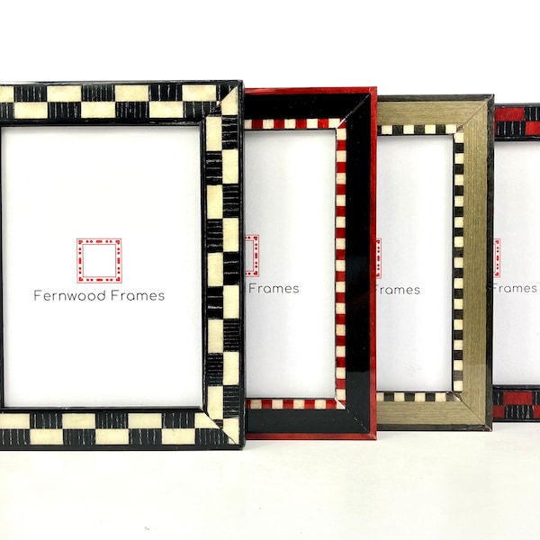 Inlaid Wood Picture Frame: Checkered Pattern, Modern Art Frames