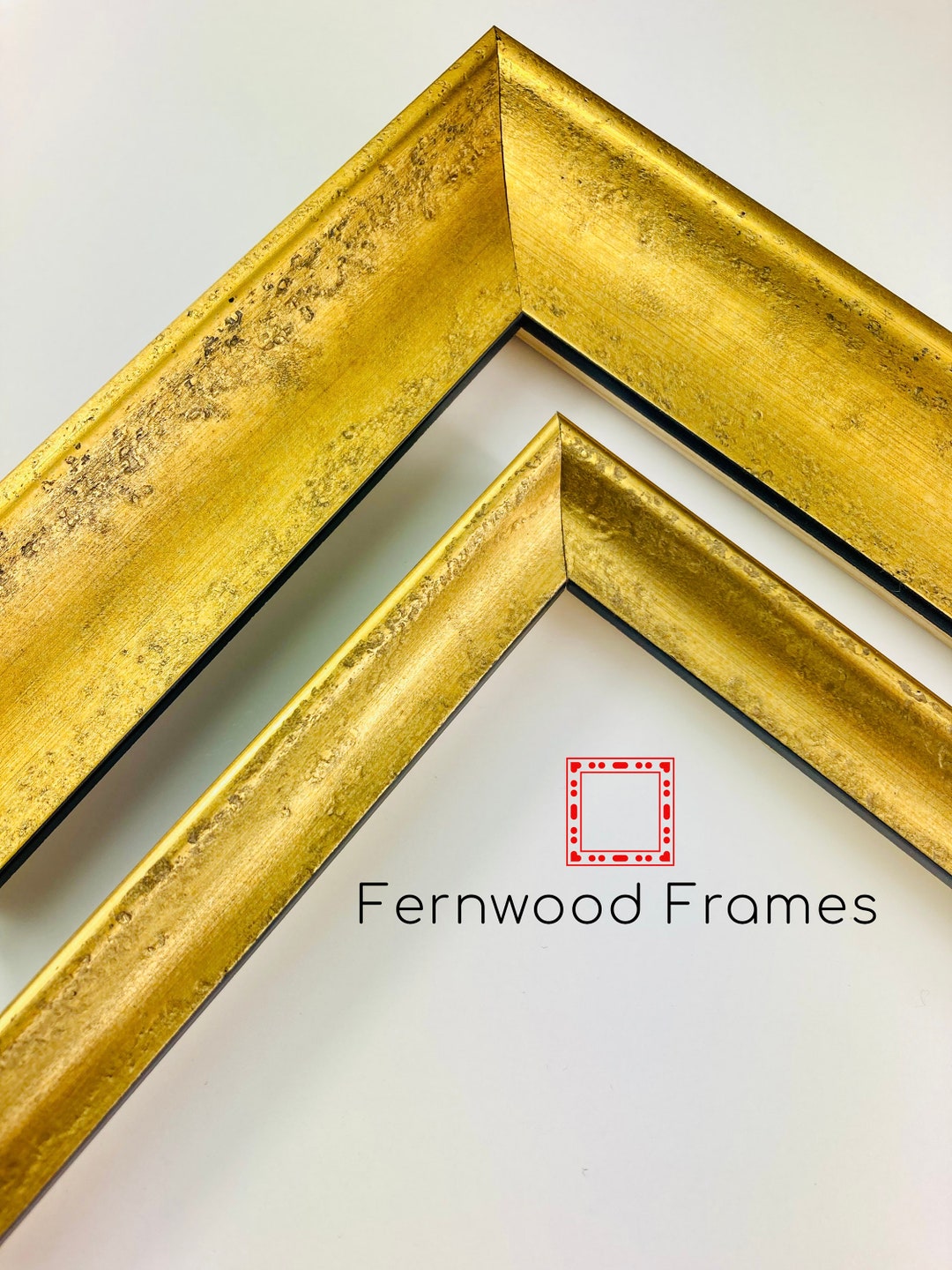 Gold Scooped Metallic Picture Frame, Industrial Modern Custom Frame