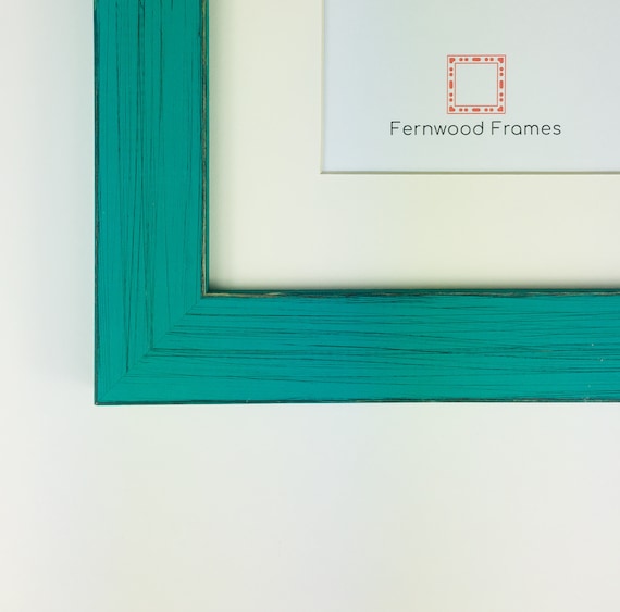 Rustic Teal Picture Frame, With Single Opening White Mat, 1.75" Wide, Photo Frame, With Mat, 4x6, 5x7, 8x10,