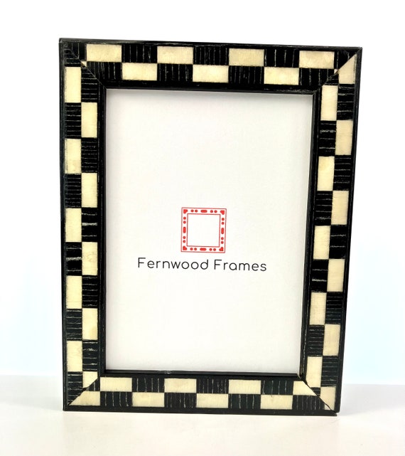Checkered Inlaid Wood Picture Frames Black White Red