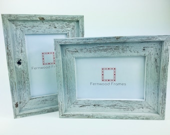 Farmhouse Distressed White Picture Frame: Rustic Barn Wood
