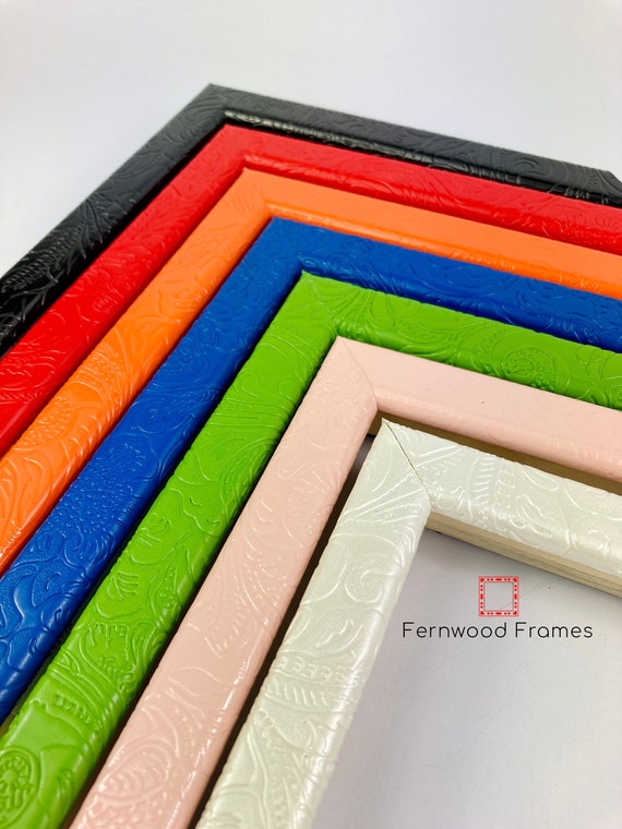 Retro Floral Vine Embossed Wrapped Picture Frame Black Red Orange Blue Green Pink White Childs Frame Wedding Family Photo Frame 4x6 5x7 8x10