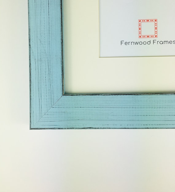 Rustic Sky Blue Picture Frame, With Single Opening White Mat, 1.75" Wide, Photo Frame, with mat, 4x6, 5x7, 8x10