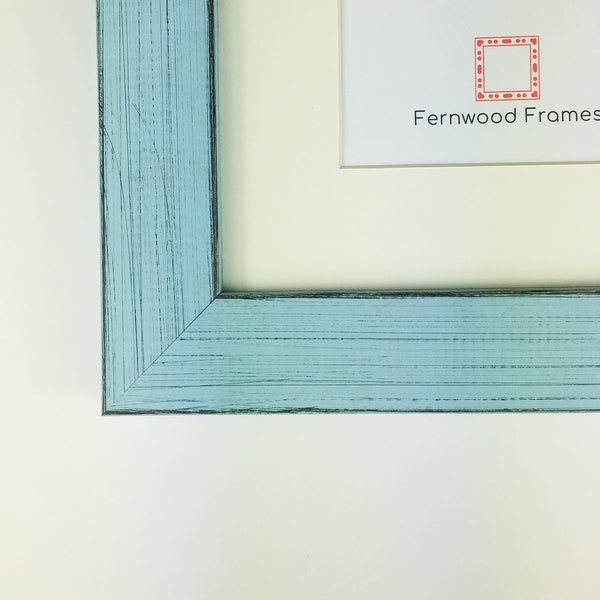 Rustic Sky Blue Picture Frame, With Single Opening White Mat, 1.75" Wide, Photo Frame, with mat, 4x6, 5x7, 8x10