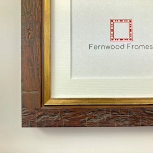 Brown Picture Frame with White Mat, Distressed Wood Gold Lip, 4x6, 5x7, 8x10, 11x,14 Custom & Stand Sizes Available Hand Made