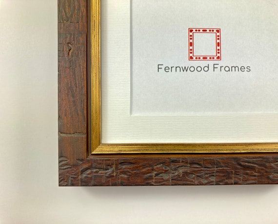 Brown Picture Frame with White Mat, Distressed Wood Gold Lip, 4x6, 5x7, 8x10, 11x,14 Custom & Stand Sizes Available Hand Made