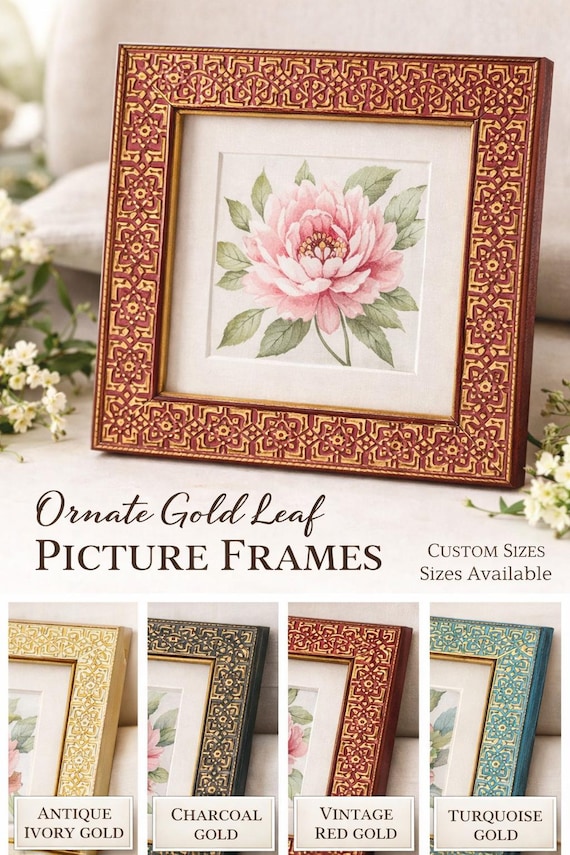 Ornate Italian Gold Leaf Picture Frame, Renaissance Style Solid Wood Wall Art
