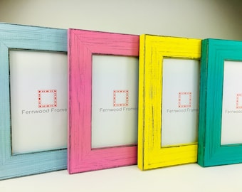 Colorful Distressed Wood Picture Frame: Rustic Style, 4x6 to 8x10