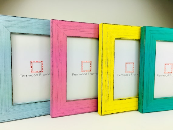 Colorful Picture Frame, Blue, Pink, Yellow, Turquoise Frames, Boys, Girls art Frame, Hand Made Solid Wood  4x6 5x7 8x10