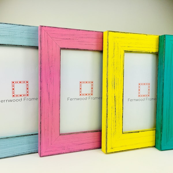 Colorful Picture Frame, Blue, Pink, Yellow, Turquoise Frames, Boys, Girls art Frame, Hand Made Solid Wood  4x6 5x7 8x10