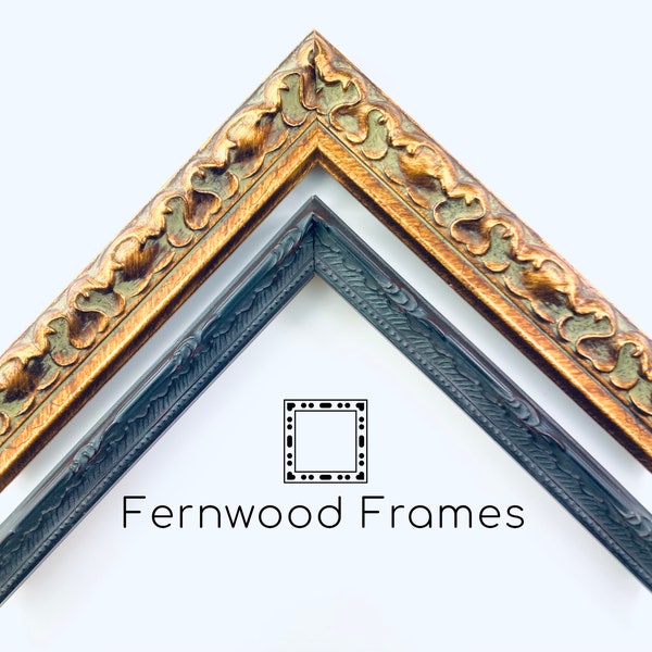 Vintage Ornate Picture Frame: Gold or Black, Solid Wood, Handmade