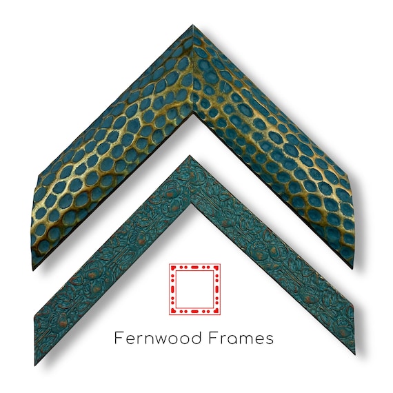 Hand-Finished Turquoise Gold Ornate Frame, Textured Boho Wood Art Display