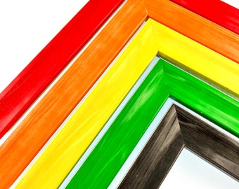 Colorful Handmade Picture Frame: Solid Wood Glossy Finish, Custom Sizes