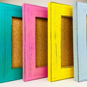 Cork Board, Bulletin Board, Fun Colorful Spring Painted Rustic Solid Wood Picture Frame