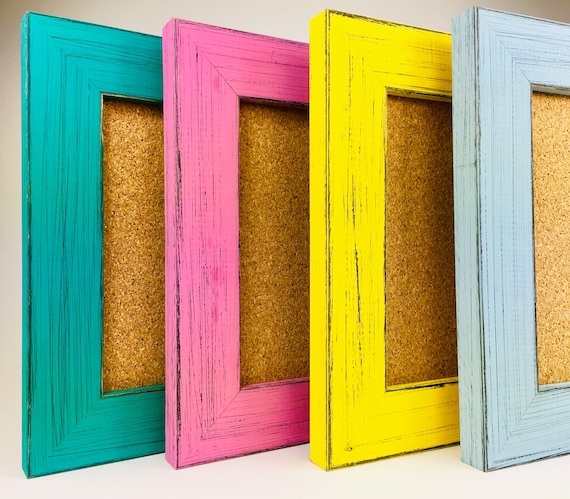 Cork Board, Bulletin Board, Fun Colorful Spring Painted Rustic Solid Wood Picture Frame