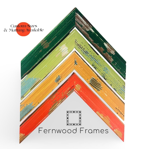 Colorful Rustic Painted Wood Picture Frame, Weathered, Forest Green, Light Green, Orange, Red rustic decor family photo frame 4x6 5x7 8x10