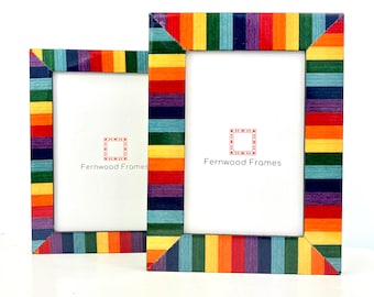 Rainbow Striped Picture Frame: High Gloss Solid Wood, USA Made