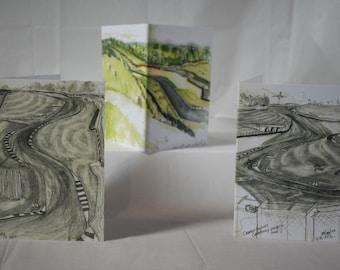 Donington Park Racing Circuit Trackside Paintings A6 Greetings Cards