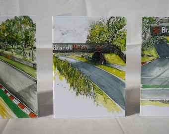 Brands Hatch Racing Circuit Trackside Paintings A6 Greetings Cards