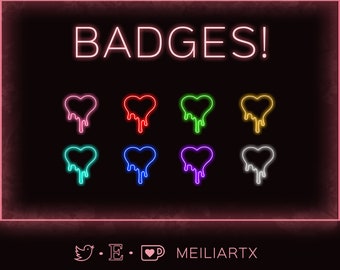 BADGES SUB & BIT Neon Bleeding Heart // Bit - Abonné - Cheer - Fidélité - Flairs - Stream !