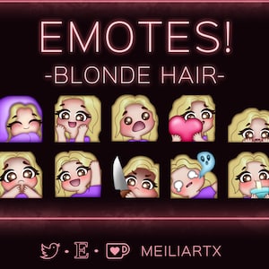 EMOTE SET Chibi Girl Blonde Haare Braune Augen Kawaii Süß // Twitch - Discord - Stream!