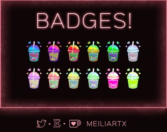 SUB & BIT BADGES Vibrant Boba Tea Cups // Twitch - Badges - Emotes - Stream!