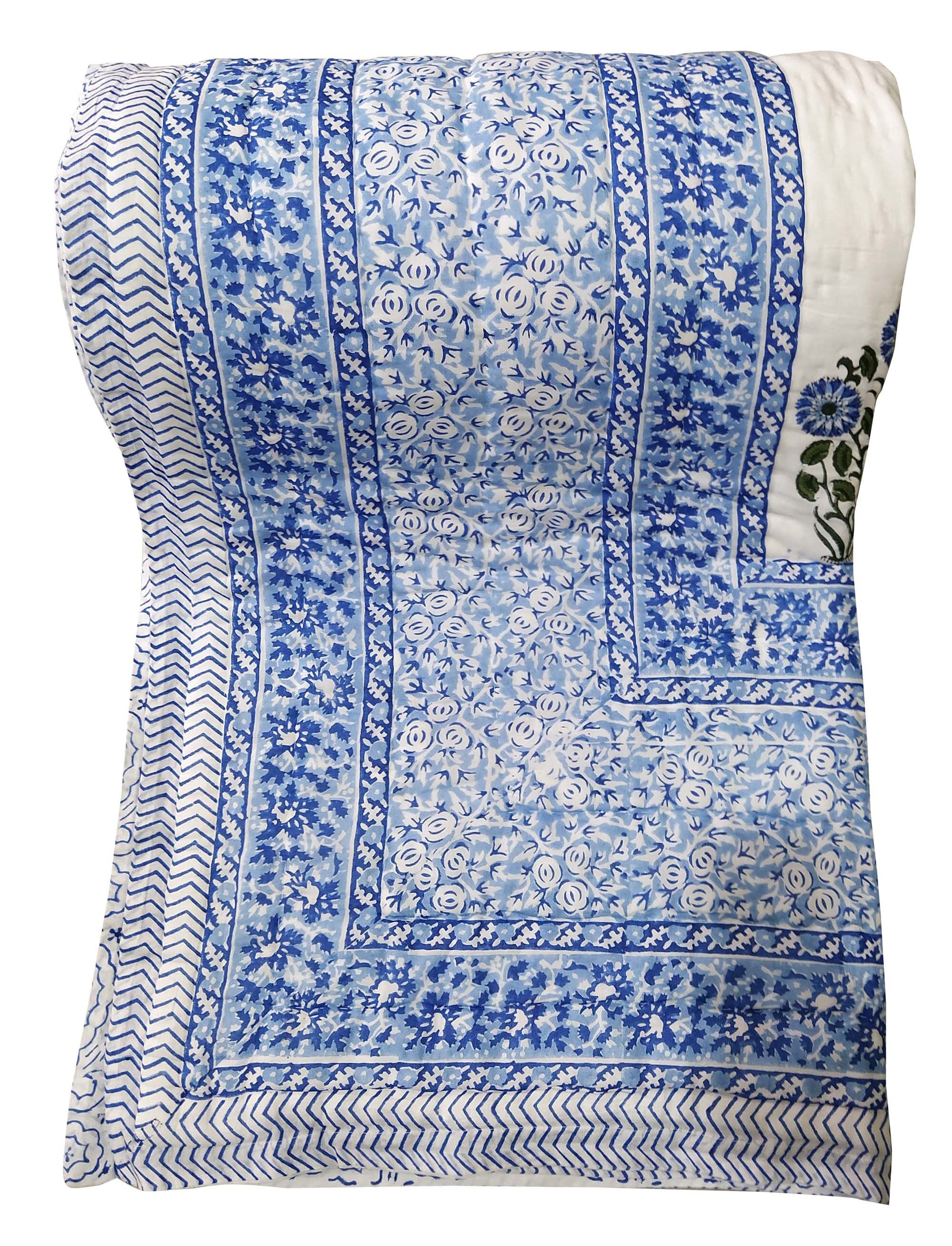 Reversible Indian Bedding Throw Quilt Hand Block Cotton Floral Etsy