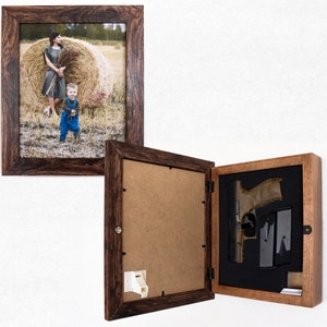 Concealment Picture Frame, 8x10 or 5x7 Hidden Gun Storage, Wooden Wall Hanging Gun Case, Concealment Furniture, Hidden Compartment Lock Box image 1