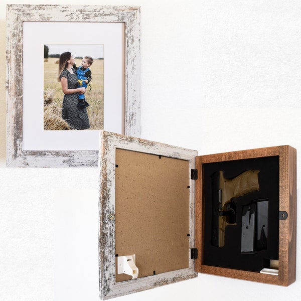 Hidden Gun Storage 5x7 or 8x10 Picture Frame, Wooden Wall Hanging Gun Concealment, Hidden Compartment Lock Box, Hidden Gun Case Wedding Gift