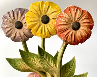 Large Wooden Flowers, Wooden Carved Flower, Wooden Daisy, Wood Flowers for Mom, Wood Hanging Flowers, Wooden bouquet