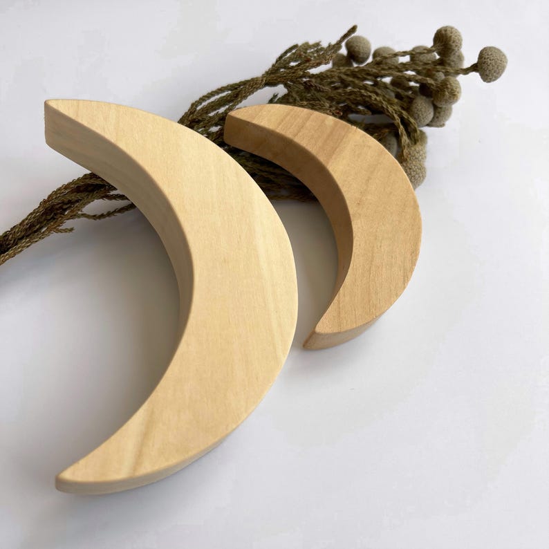 Unfinished Wooden Crescent Moon Cutout, Wood Moon Blank Ornament for