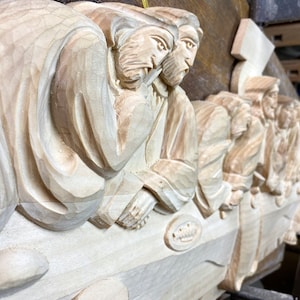 Holz geschnitztes großes letztes Abendmahl im Rahmen, christliche Holzwandkunst, gebaute Ikone Geschenk, Holzschnitzerei Jesus, letztes Abendmahl, Einweihungsgeschenk