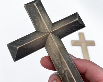 Croix rustique pour mur, Croix religieuse en bois, Croix de ferme pour mur, Croix en bois noir, Croix sculptée