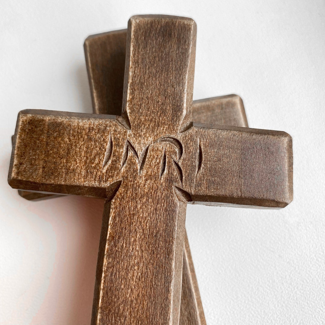 Wooden Rustic Carved Cross, INRI, Simple Crucifix, Wood Cross Wall Art ...